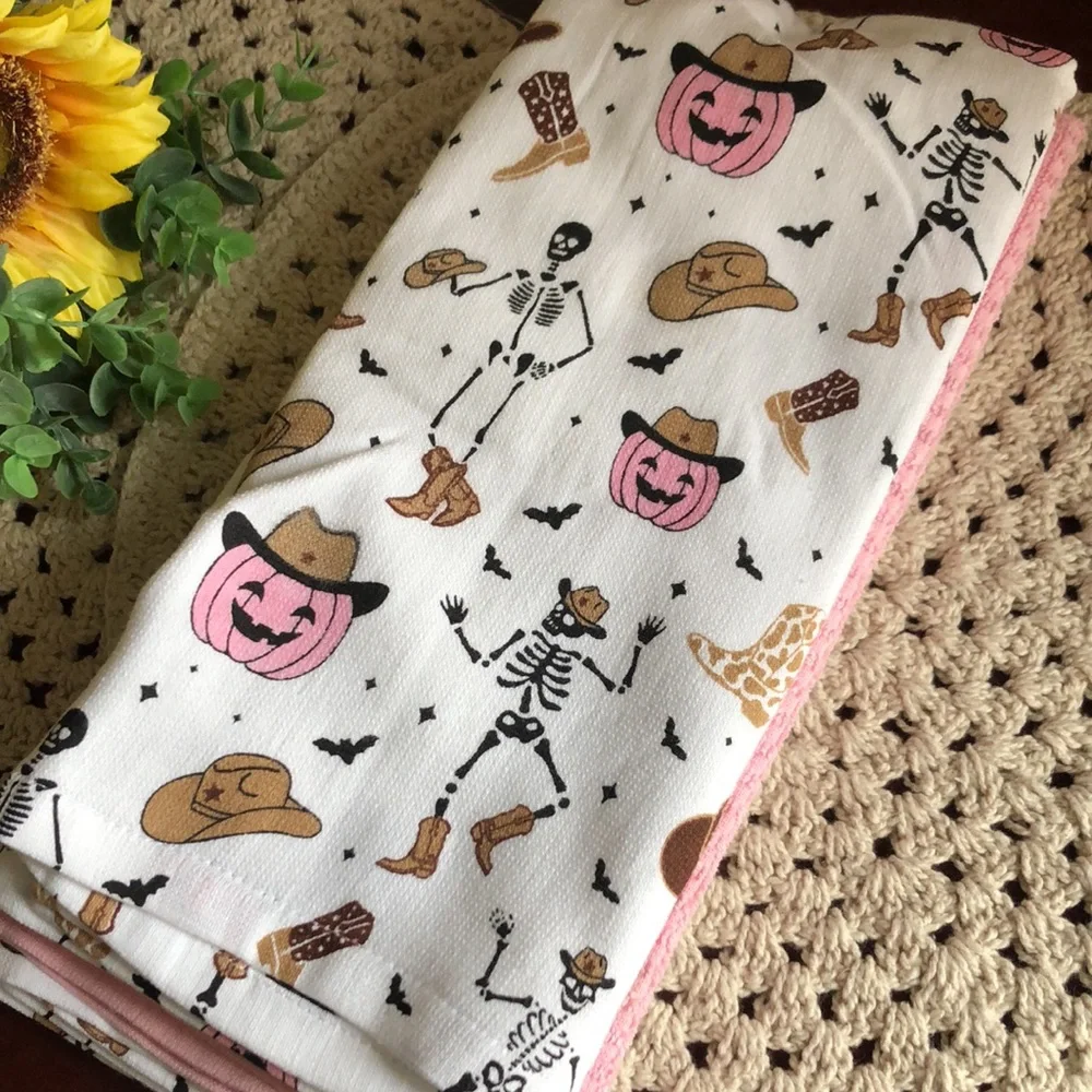 Grammercy Studio Halloween PINK Western Skeleton Kitchen Towels
